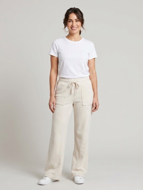No Boundaries Pants - No Boundaries Cream Drawstring Wide-Leg Track Pants